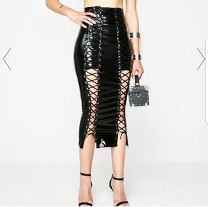 DOLLS KILL  pvc midi lace up skirt